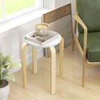 Set of 4 Stackable Round Wooden Stools, White, Ø40x45 cm