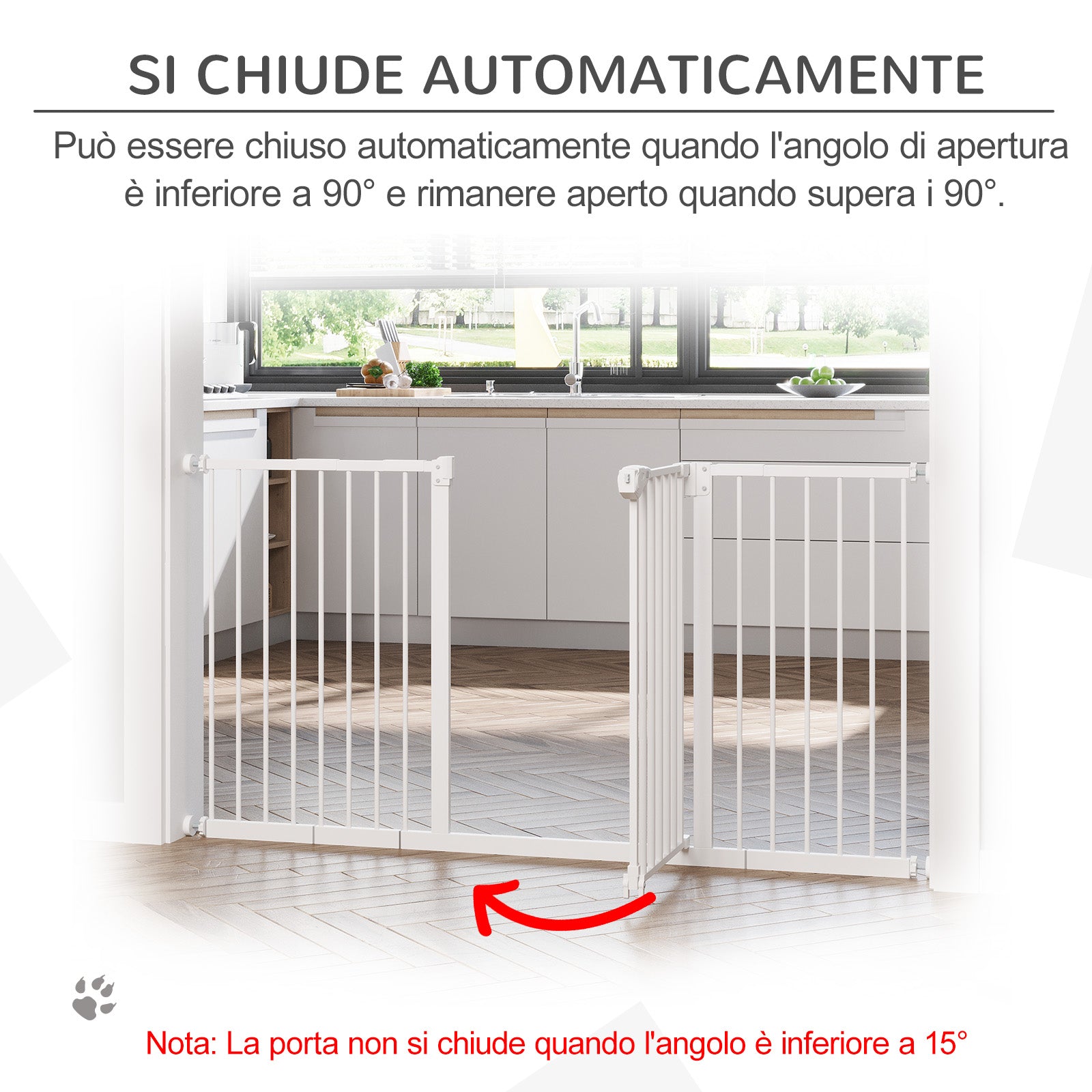 3-Way Dog Gate with Adjustable Width 74-148 cm and Automatic Closure, White