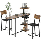 Folding Bar Counter and 2 High Stools with Backrest, Wine Rack and Glass Holder, Brown