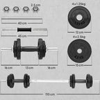 SPORTNOW 20kg Weight and Barbell Set with Non-Slip Grips, 8 Weight Discs, Barbell Bar and 2 Steel Dumbbell Bars