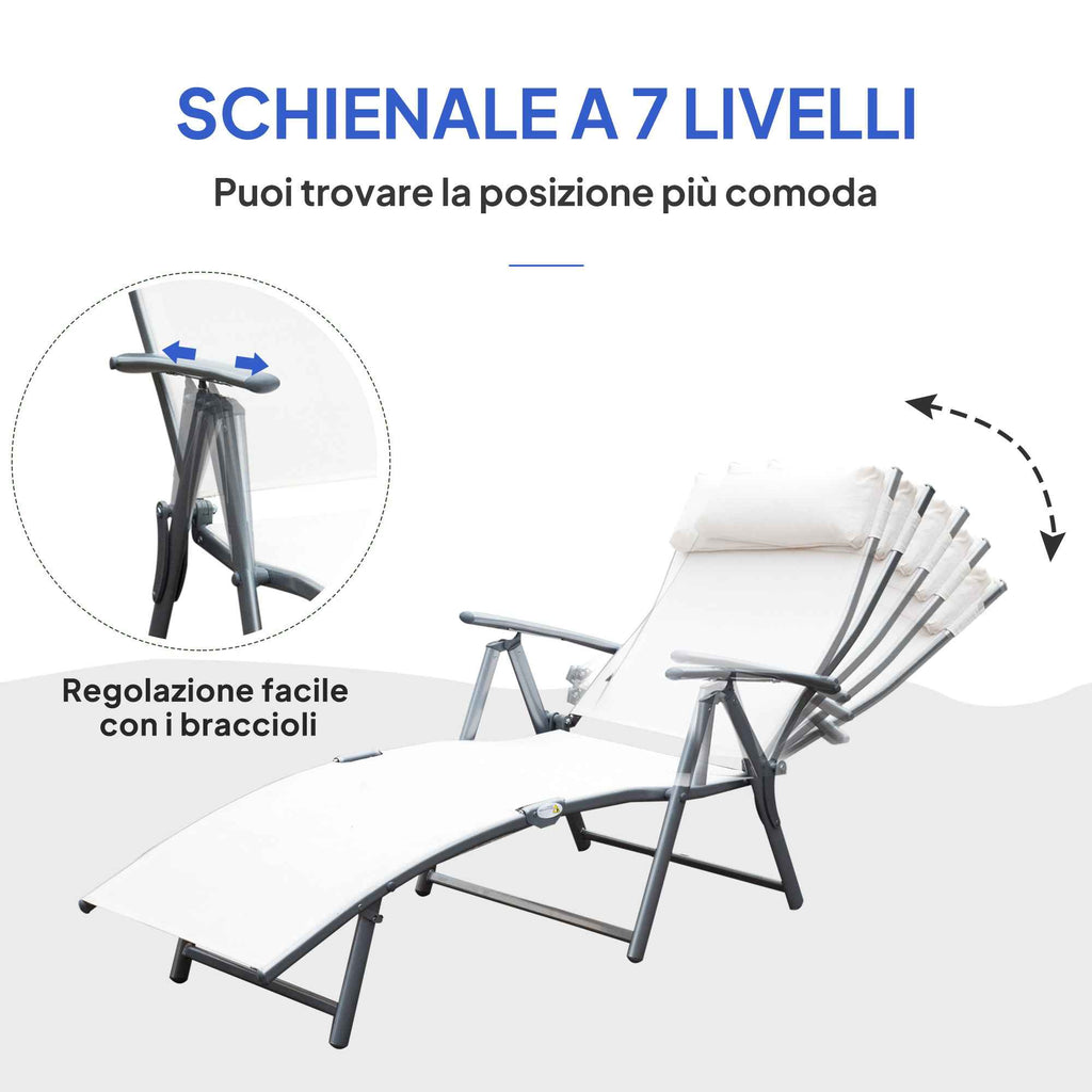 Outsunny Folding Garden Lounger with Cushion, 7-Reclining Backrest, 137x63.5x100.5cm, Beige