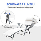 Outsunny Folding Garden Lounger with Cushion, 7-Reclining Backrest, 137x63.5x100.5cm, Beige