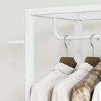 2-Tier Coat Rack with Shoe Rack, Clothes Rail, 4 Hooks, Top Shelf, 52x30x180 cm, White