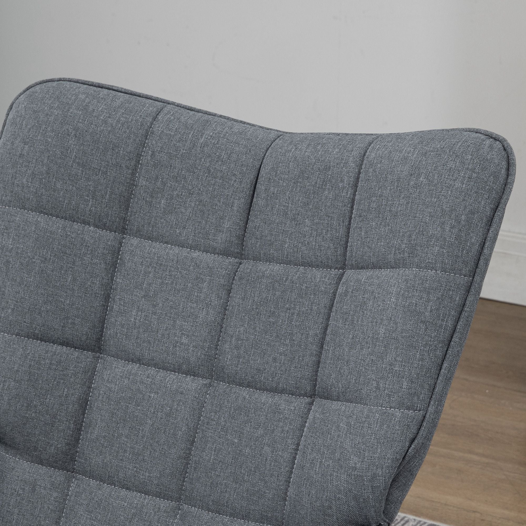 Rocking Chair with Ottoman in Linen and Wood Effect Fabric with Cushion, Armrests, 130 kg Capacity, Grey