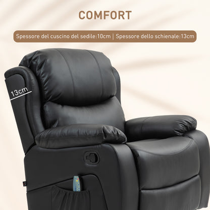 Reclining Relax Armchair with 8 Massage Points, in Faux Leather and Steel, 97x92x104 cm, Black - Borgè