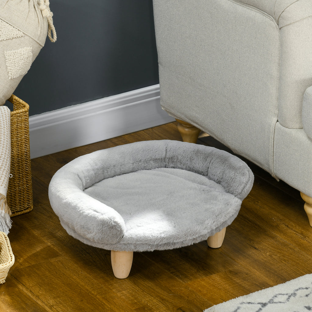 Plush Dog and Cat Sofa Bed with Removable Backrest, 47x40x20 cm, Grey