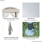 Garden Gazebo 3x3m with Mosquito Net, Double Roof and Metal Frame, Beige - Borgè