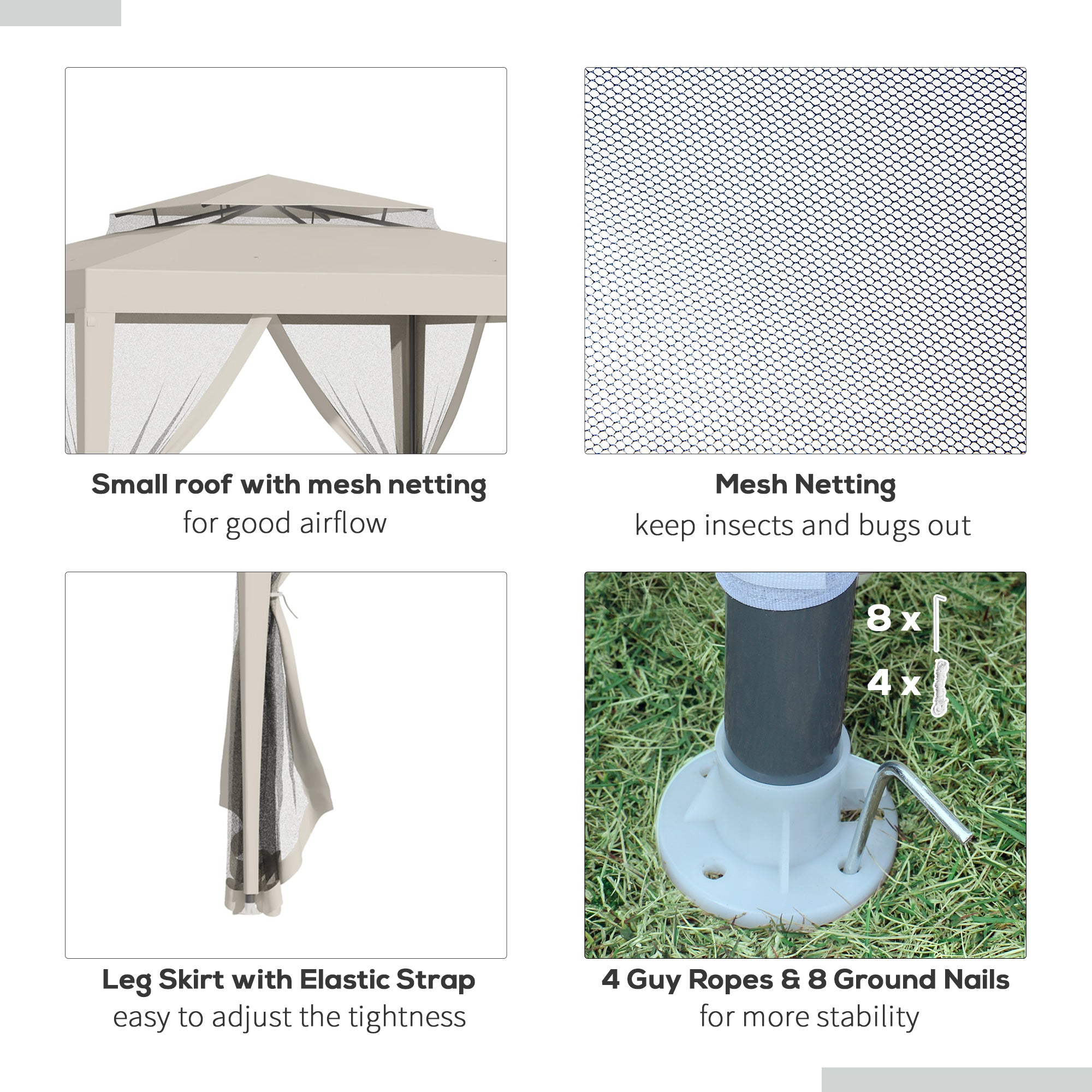 Garden Gazebo 3x3m with Mosquito Net, Double Roof and Metal Frame, Beige - Borgè