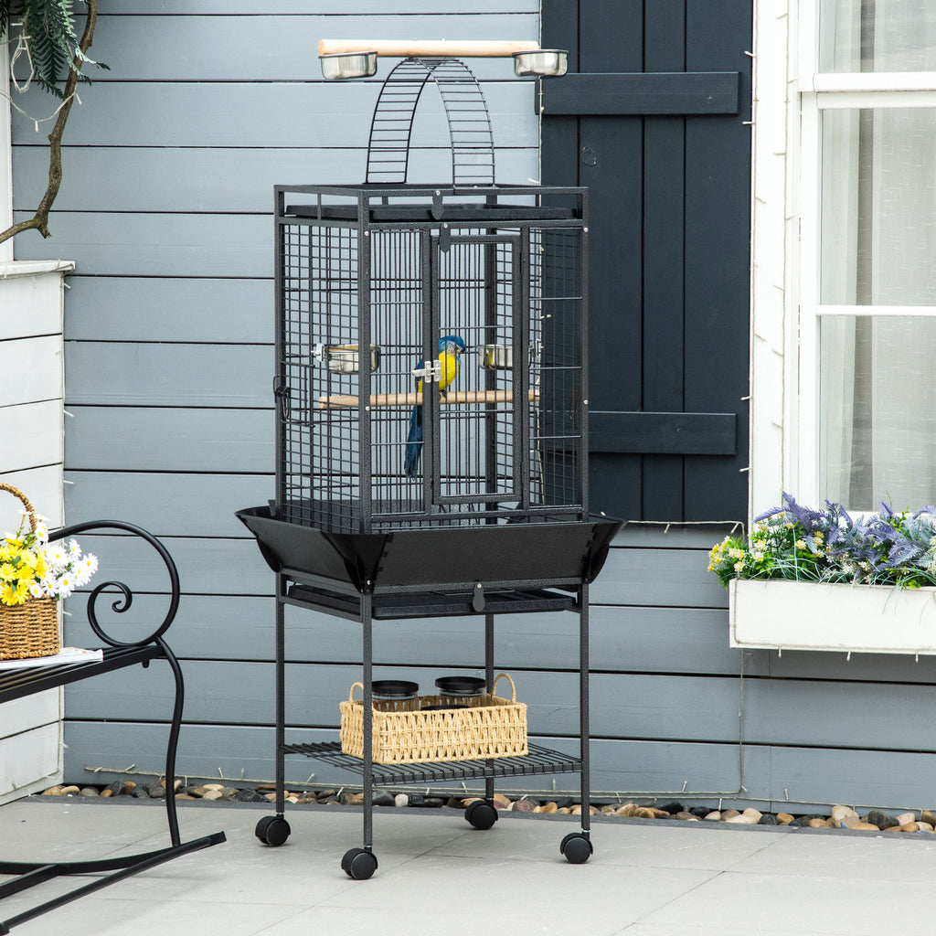 Pawhut cage for parrots with 2 posees and arched staircase, steel, 62.5x62.5x156 cm, gray - Borgè