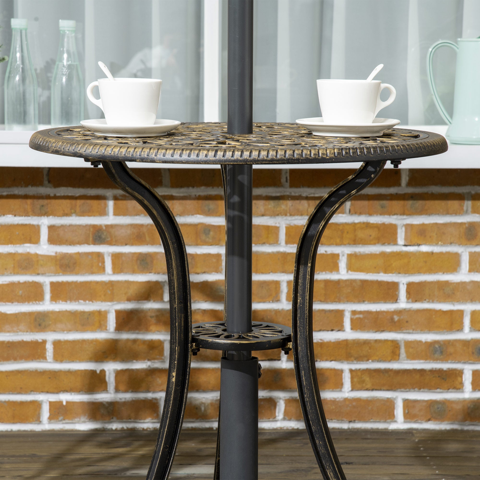3-Piece Aluminum Outdoor Set with 2 Garden Chairs and Round Table with Umbrella Hole, Bronze