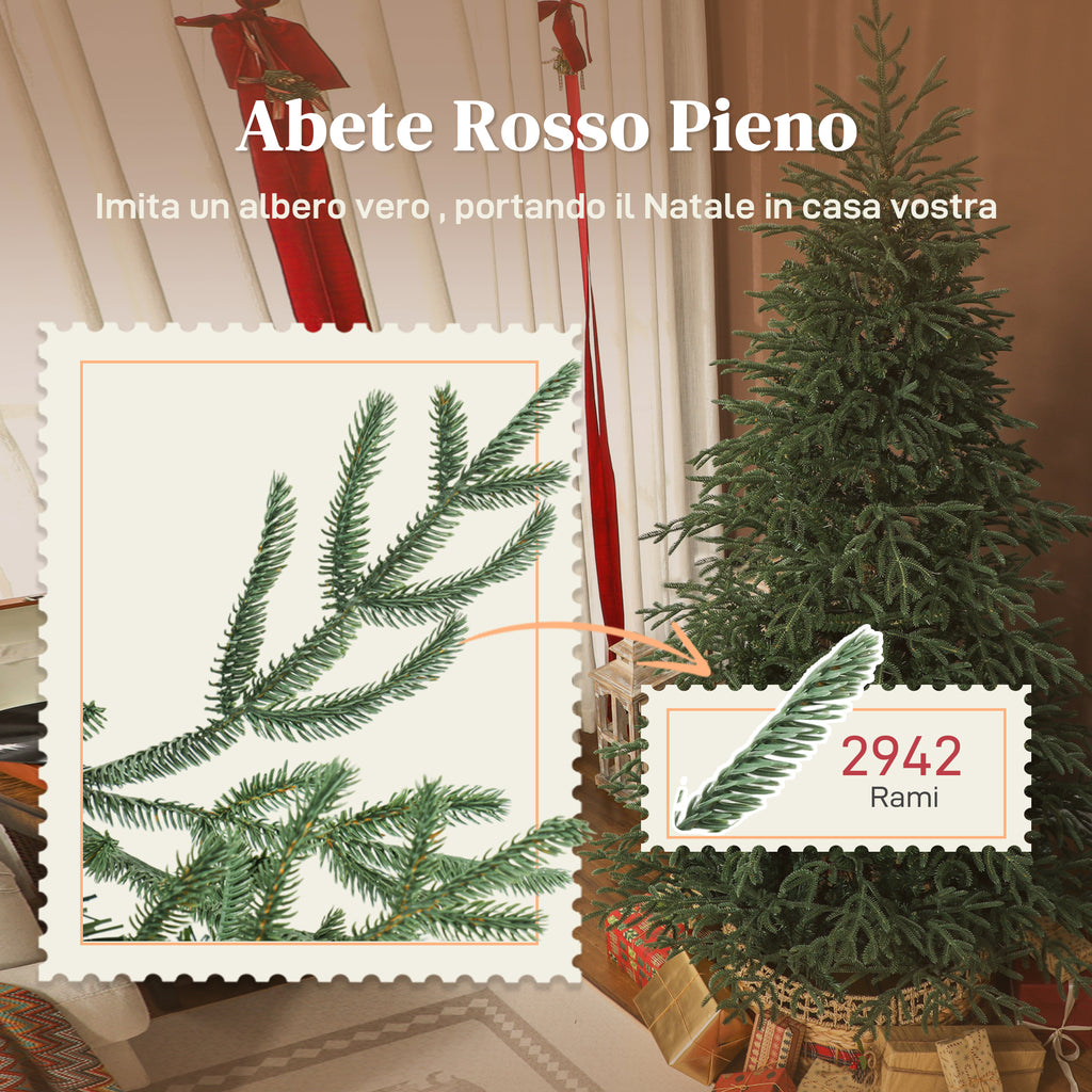 210cm Fireproof Artificial Christmas Tree with 2942 Realistic Branches and Foldable Metal Base