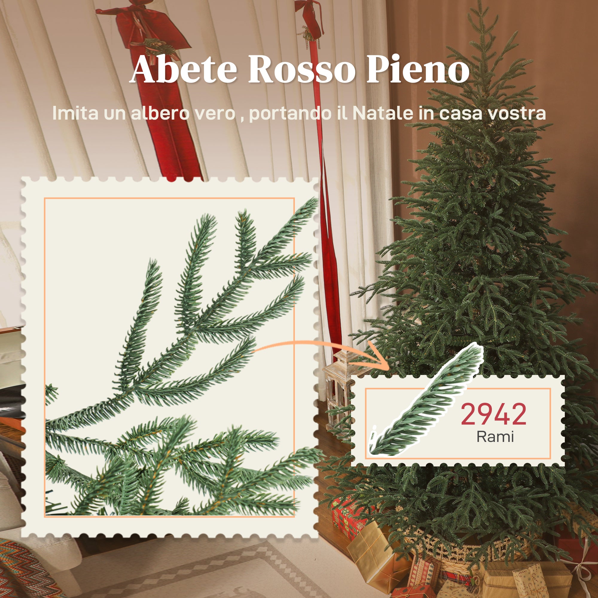 210cm Fireproof Artificial Christmas Tree with 2942 Realistic Branches and Foldable Metal Base