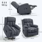 135° Electric Lift Reclining Chair in Linen Effect Fabric with Footrest, Dark Grey