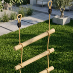 5-Rung Ladder for Children Ages 3-8 Years, with Buckles and Straps, Made of Wood and PE, Wood Color
