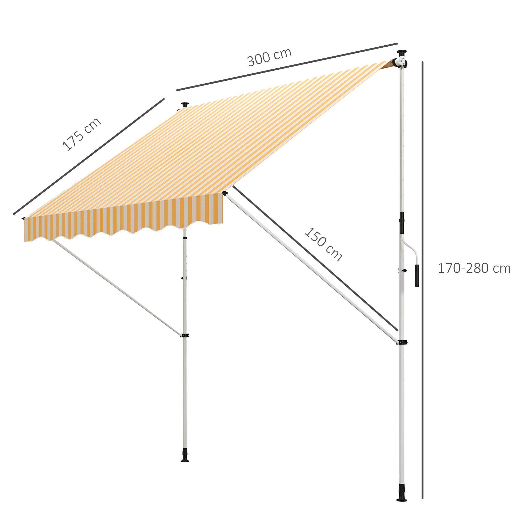 Outsunny 3x1.5m Arm Awning with Crank and Telescopic Structure, Orange and White