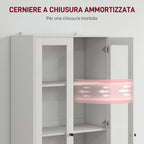 Kitchen Sideboard with Cabinet and 2 Drawers, Glass Doors and Adjustable Shelves, 59x30x164 cm, White