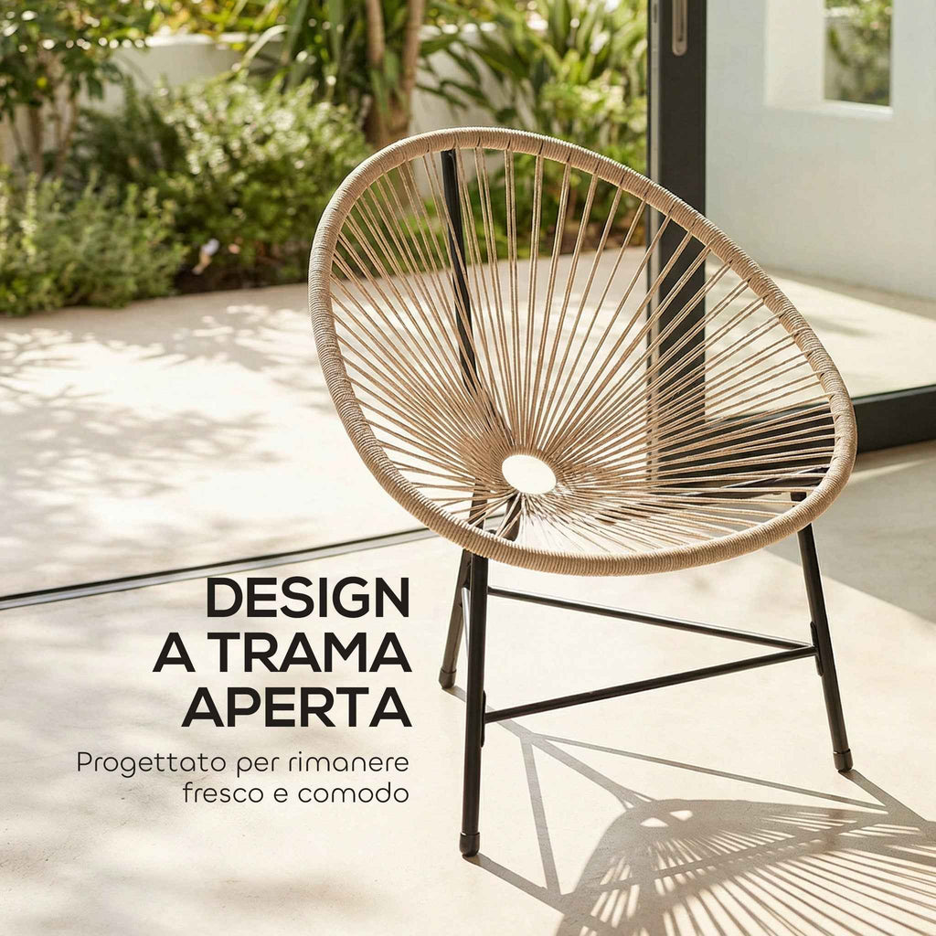 Outsunny Set of 2 Acapulco Chairs in PE Rattan with Triangular Steel Structure, 72x68x81 cm, Wood Color