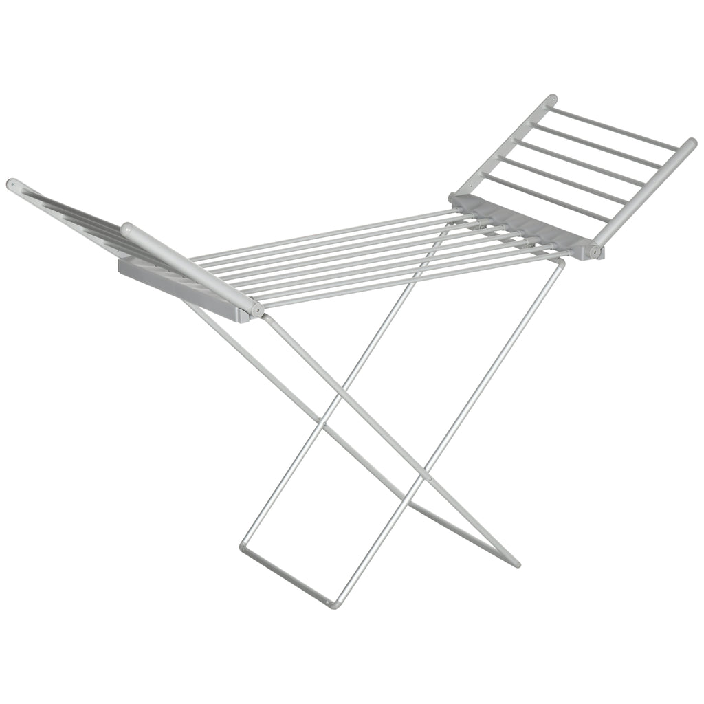 Electric Heated Drying Rack with Wings, Foldable, Space-Saving, Aluminum Alloy, 144 x 53 x 91 cm, Silver