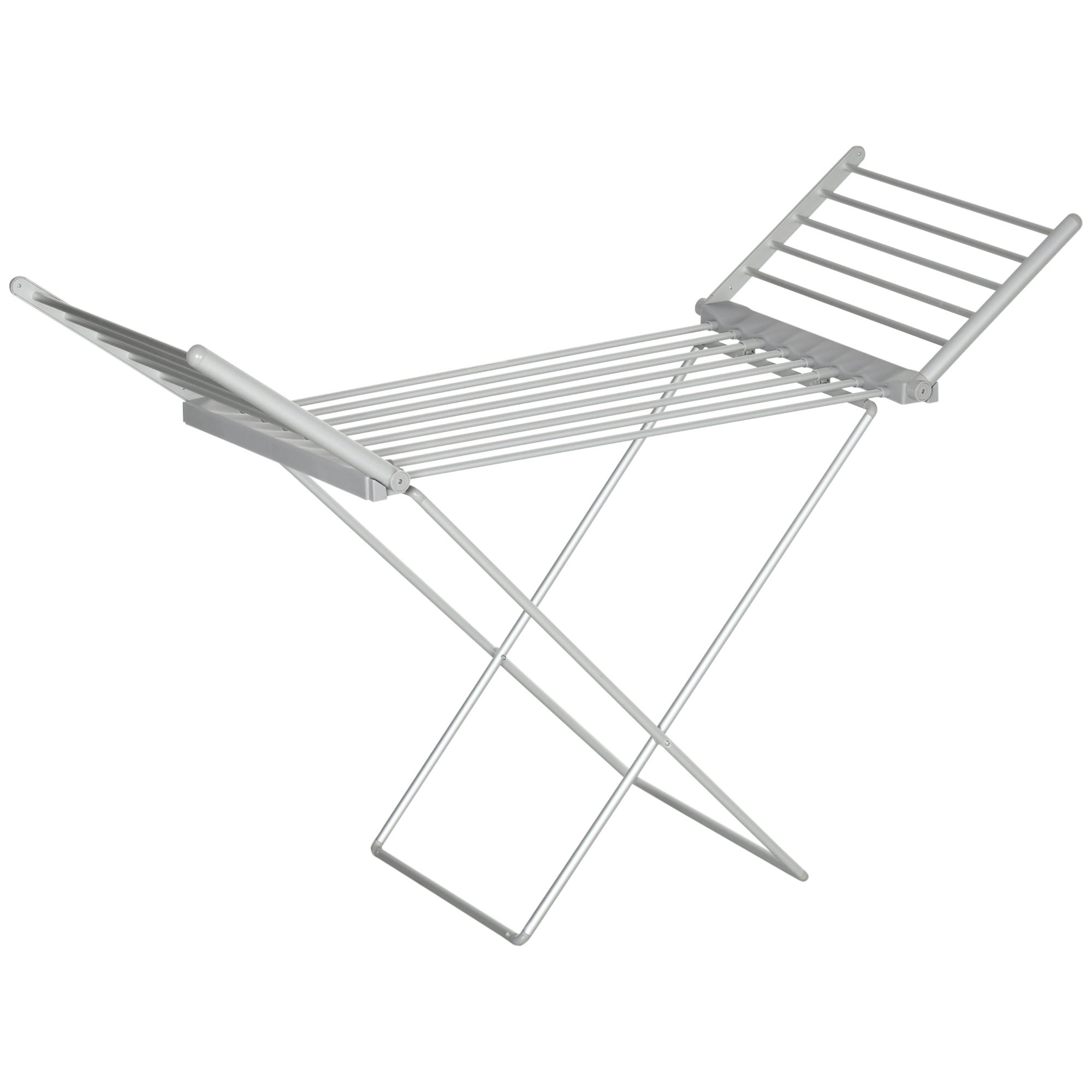 Electric Heated Drying Rack with Wings, Foldable, Space-Saving, Aluminum Alloy, 144 x 53 x 91 cm, Silver