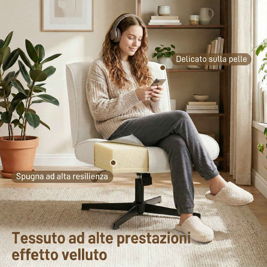 HOMCOM 360° Swivel Lounge Chair, Height-Adjustable, Teardrop Velvet, Without Armrests, Cream