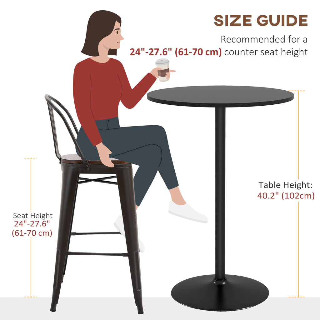 Homcom tall table from modern round bar with steel base and mdf top, Ø70x102cm, black - Borgè