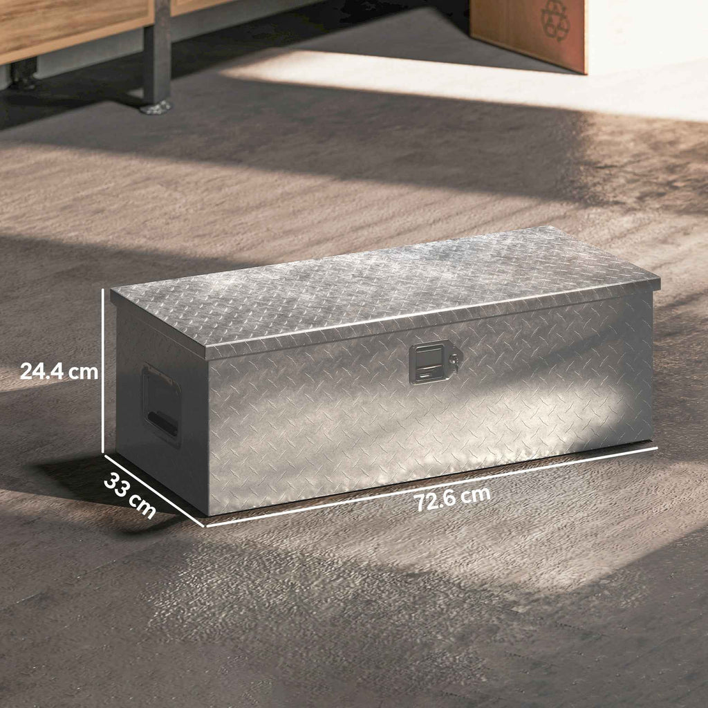 43L Aluminum Tool Box with Lock, 2 Keys and Side Handle, 76.2x33x24.4 cm, Silver