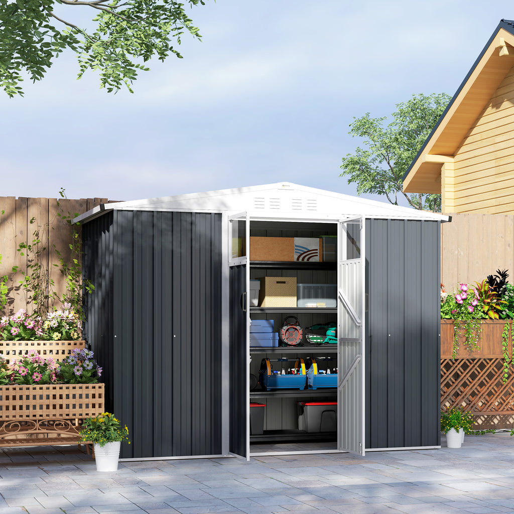 Garden Tool Shed in Galvanized Steel with 2 Doors, 246x117x180 cm, Dark Grey