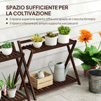 Set of 2 2-Tier Plant Holders with Slatted Design in Fir Wood, 73x36x64 cm, Burnt Brown