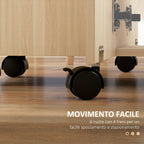 Folding Table with 2 Drawers and Cabinet, 6 Wheels and Brakes, 120x60x76.5 cm, Wood Color
