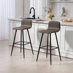 Set of 2 Bar Stools with Low Backrest and Footrest, PU Upholstery and Steel Legs, Dark Brown