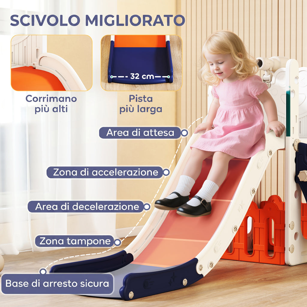AIYAPLAY 5-in-1 Kids Slide Set with Basketball Hoop, Ladder, Telescope and Storage Containers, Ages 1-3 Years, Dark Blue