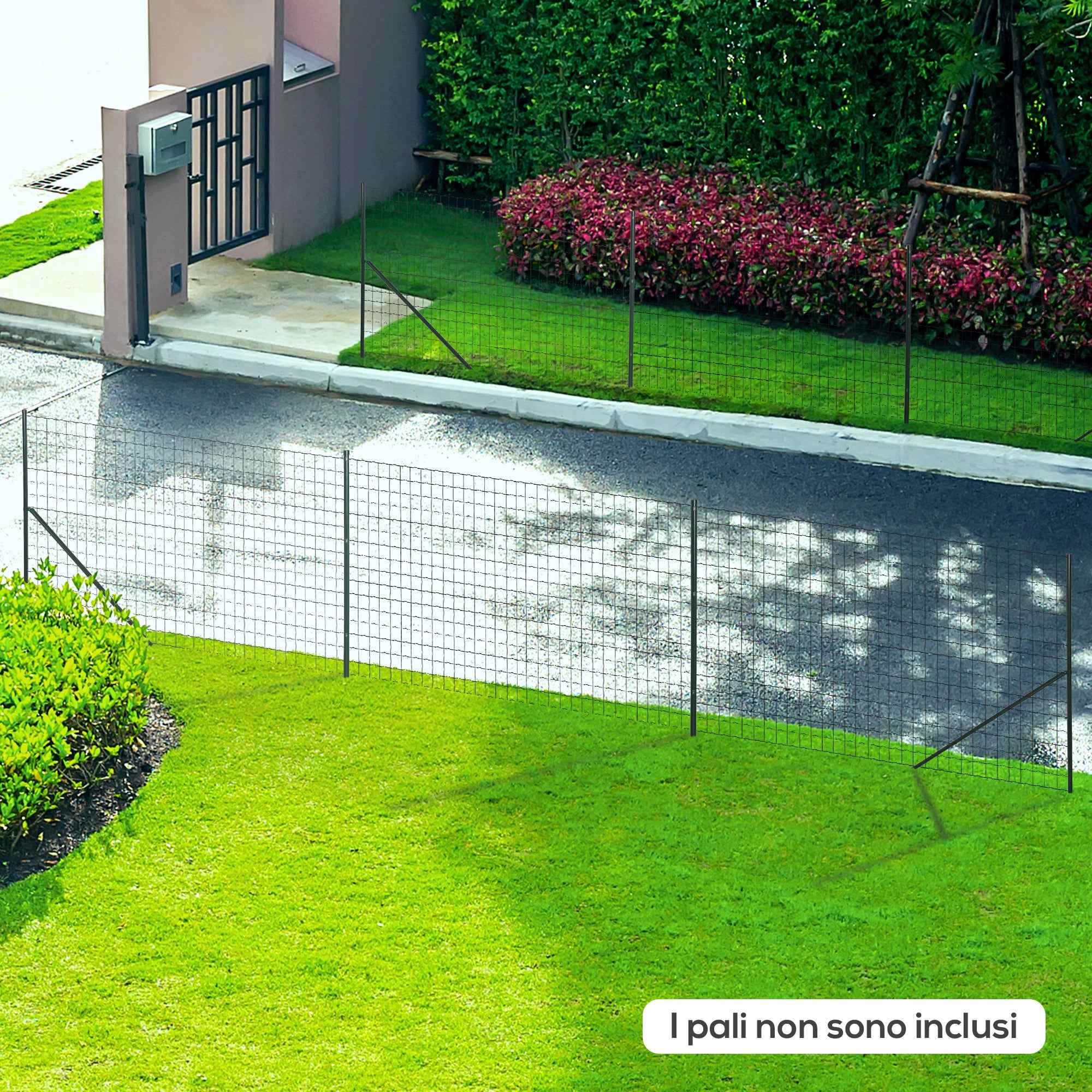 Outsunny Steel and PVC Fence Netting for Outdoor Spaces, 25m Roll and 1.7m Height, Green