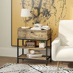 Sofa Table with Drawer and 2 Shelves Industrial Style, in Wood and Metal, 60x30x66.5 cm, Black and Brown