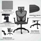Ergonomic and Adjustable Office Chair with Lumbar Support and Headrest, 66x61x106-116 cm, Grey