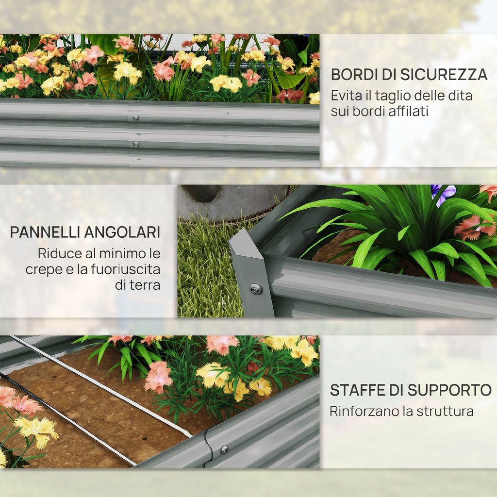 Outsunny Raised Garden Bed in Galvanized Steel, 180x90x30 cm, Silver