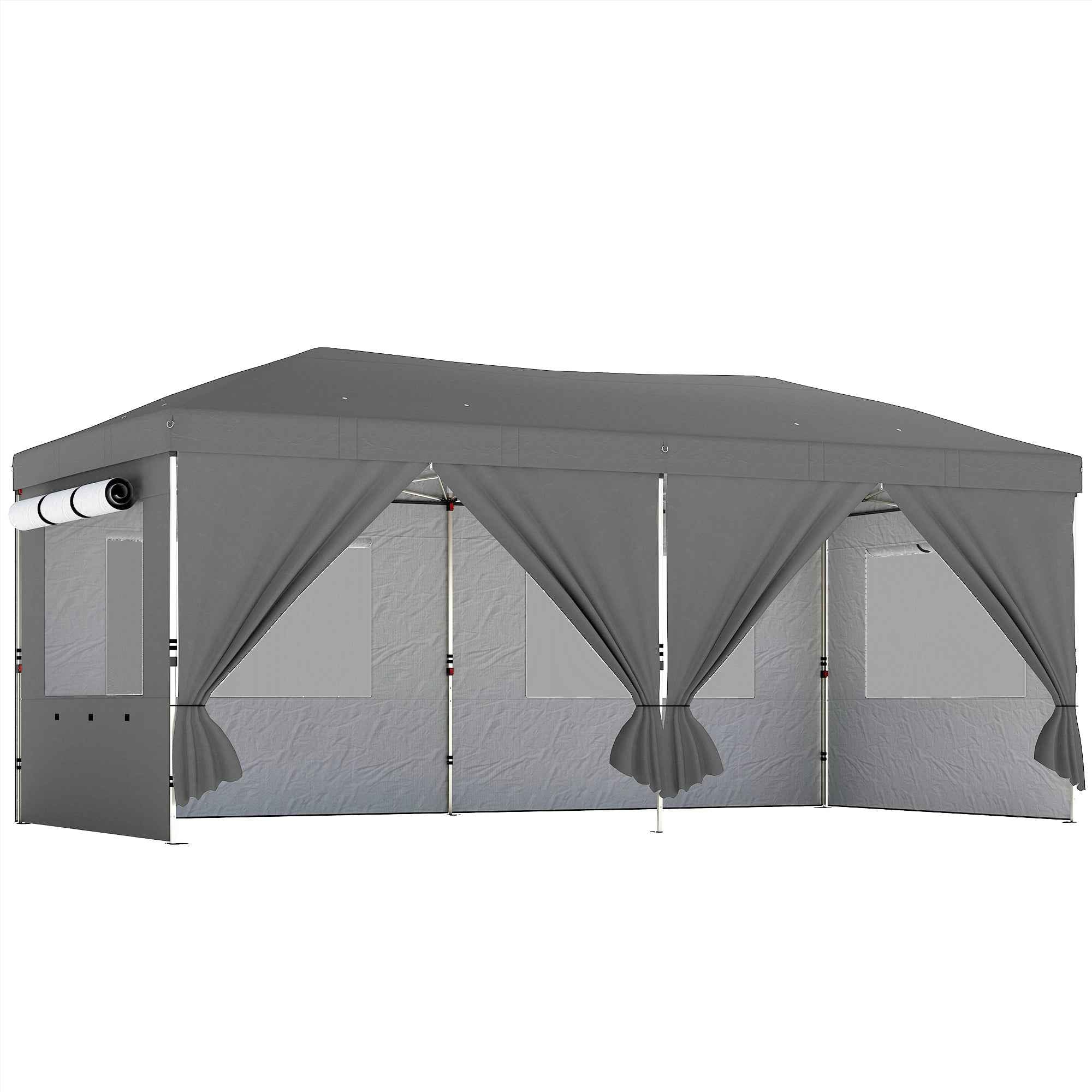Outsunny 3x6m Pop Up Folding Gazebo with 6 Side Walls, Sandbags, Wheeled Bag, UV50+, Dark Grey