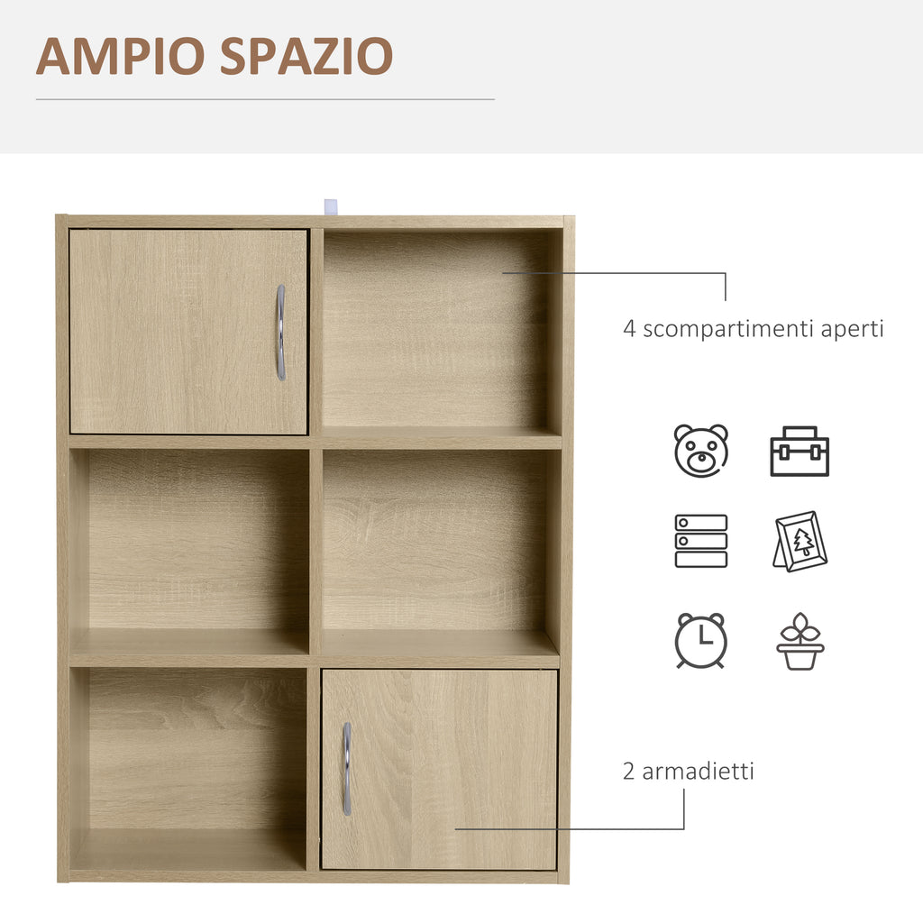 Wooden Bookcase, Multipurpose Cabinet with 3 Shelves, 4 Compartments and 2 Doors, 61.5x29.5x80cm