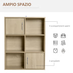 Wooden Bookcase, Multipurpose Cabinet with 3 Shelves, 4 Compartments and 2 Doors, 61.5x29.5x80cm