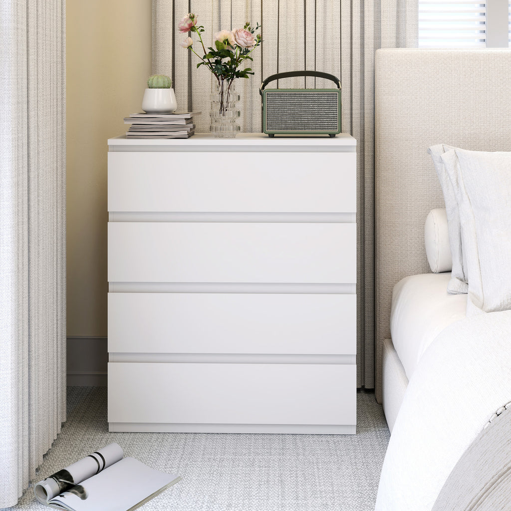 HOMCOM Modern 4-Drawer Chest of Drawers Without Handles for Bedroom and Living Room, 80x39x95 cm, White