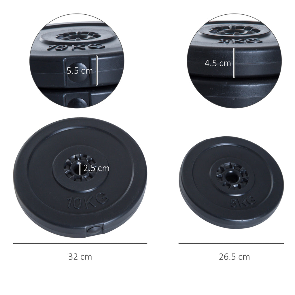 Set of 4 Weight Plates for Barbell and Dumbbells Total Weight 30kg, 2x5kg and 2x10kg, Black