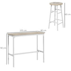 Industrial Style High Table and 2 Bar Stools with Footrest, White and Oak