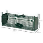 Trap Cage for Small Live Animals with Double Door and Handle, 60x18x20cm, Dark Green