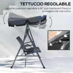 Outsunny 3-Seater Garden Swing in PE Rattan and Steel with Canopy and Cup Holder, 204x112x150 cm, Grey
