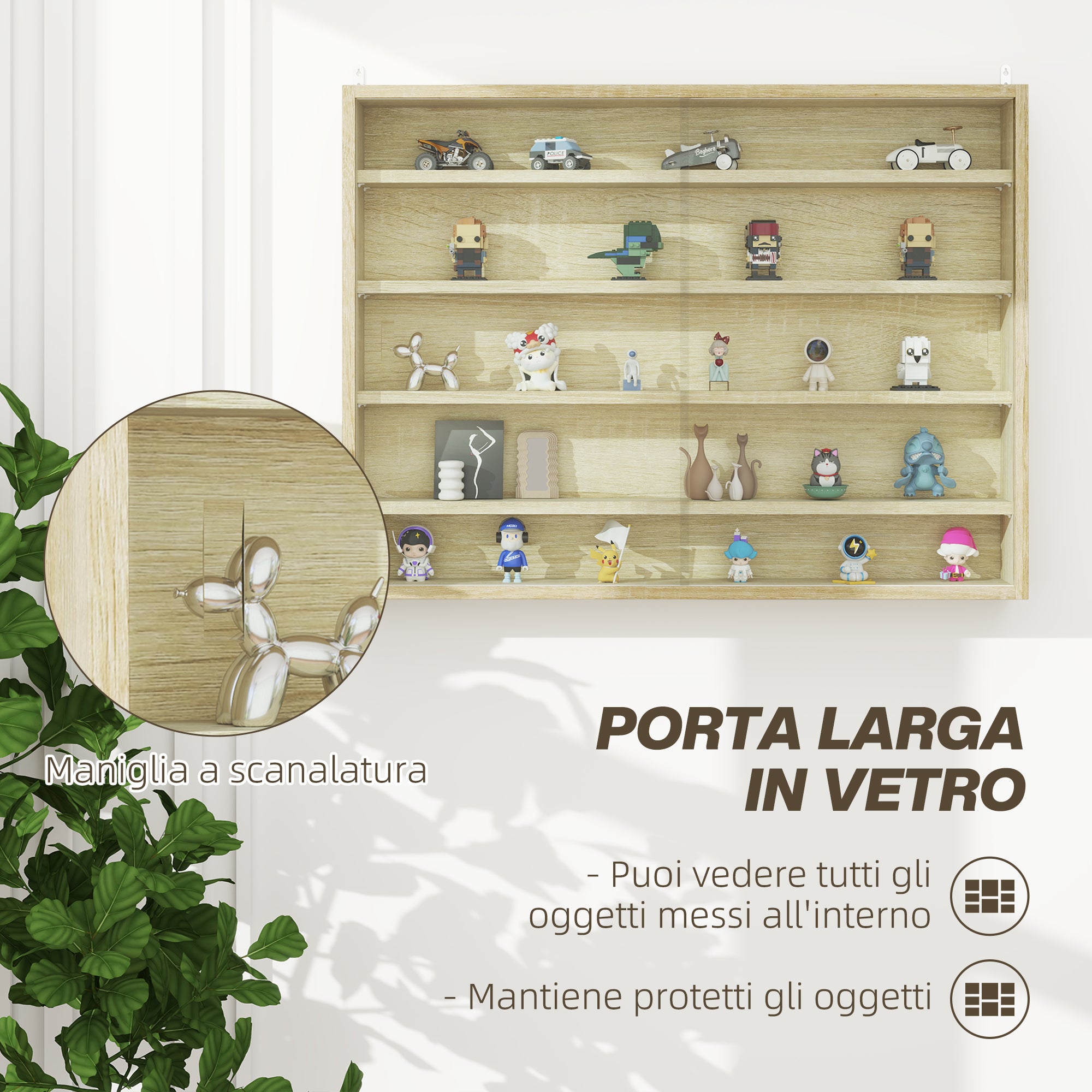 5-Tier Adjustable Wooden Notice Board with Glass Doors, 80x9.5x60 cm, Wood Color