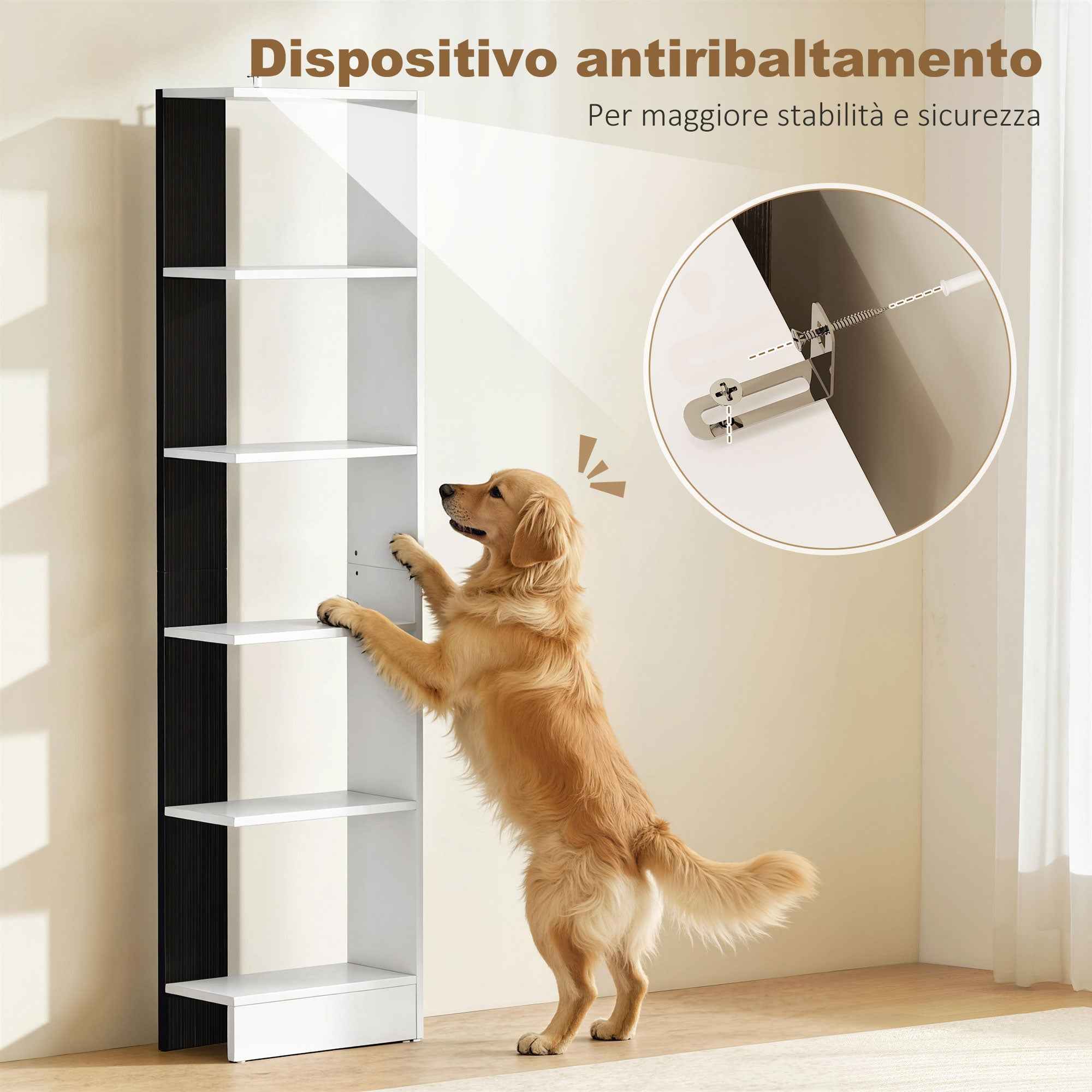 HOMCOM Modern Space-Saving 5-Tier Wooden Bookcase, 45 x 21 x 170 cm, Black and White