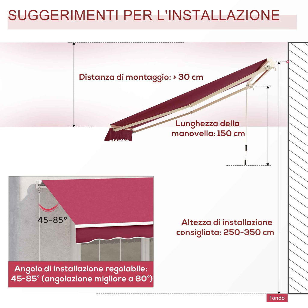 Outsunny Aluminum and Polyester Crank Roller Awning, 295x245cm, Dark Red