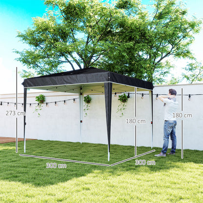 Gazebo 3x3m for 6-9 People Adjustable Height with Drainage Holes, in Metal and Black Oxford Fabric