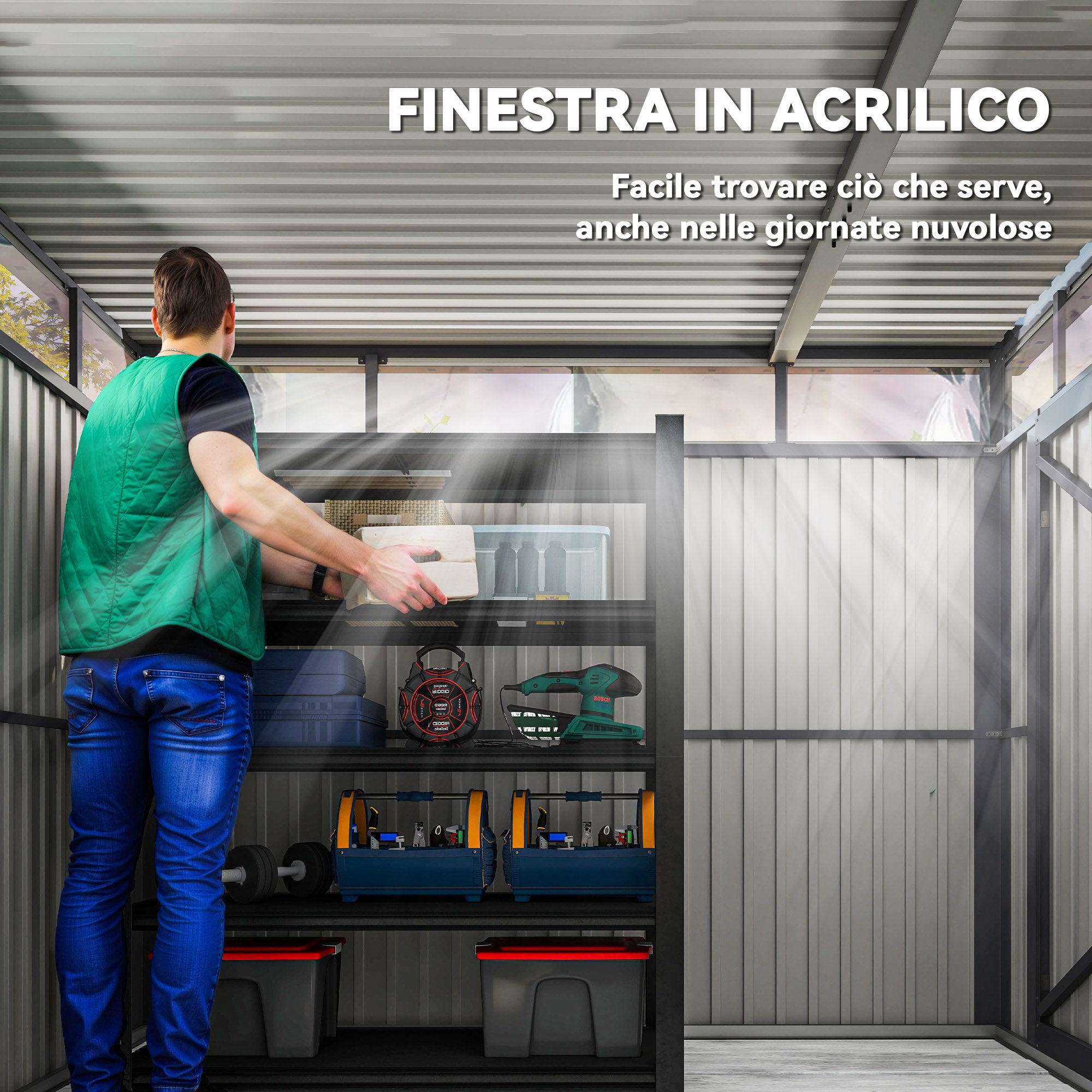 Garden Shed with Acrylic Skylight and Drainage Holes, Steel, 162x259x201 cm, Dark Grey