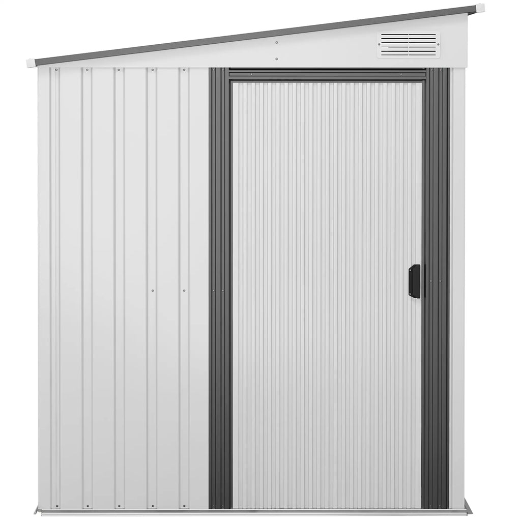 Metal Tool Shed 1.5x2m with Base, Sliding Door and Sloping Roof, White