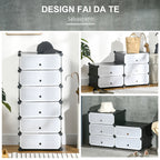 HOMCOM Space-Saving Modular Shoe Rack with 6 Storage Boxes in PP Plastic and Steel, 49x36.5x108 cm, Black and Transparent